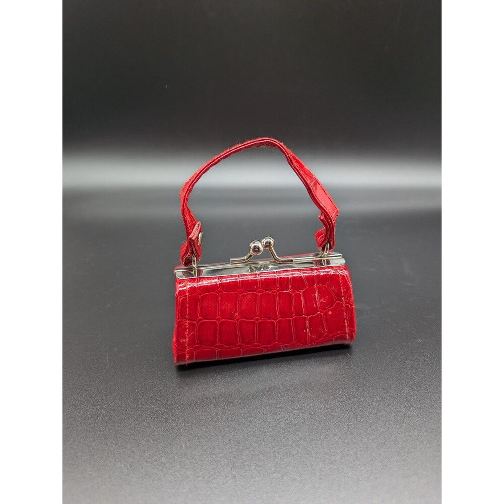 Mini Faux Alligator Skin Lipstick / Coin / Doll Purse With Kisslock Closure Red